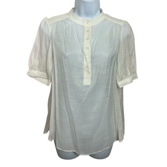 Banana Republic Ivory 1/2 Button Front Blouse Sz Small Short Sleeves Semi Sheer - Picture 7 of 7